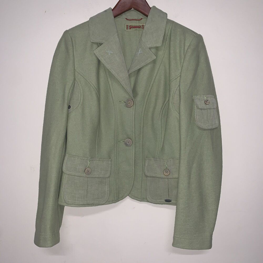 Giesswein Austria Wool Blend Pockets Blazer SZ 10 (40) Mint Green Office Casual